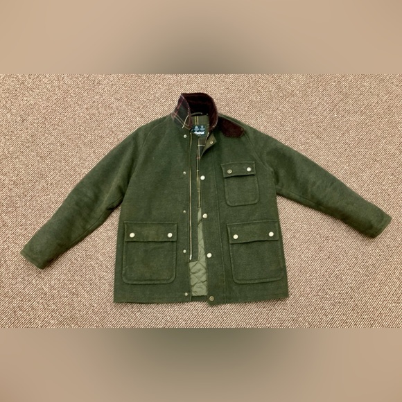 Men’s XL Green Wool BARBOUR Classic Tartan Lined Corduroy Collar Jacket - Picture 4 of 14